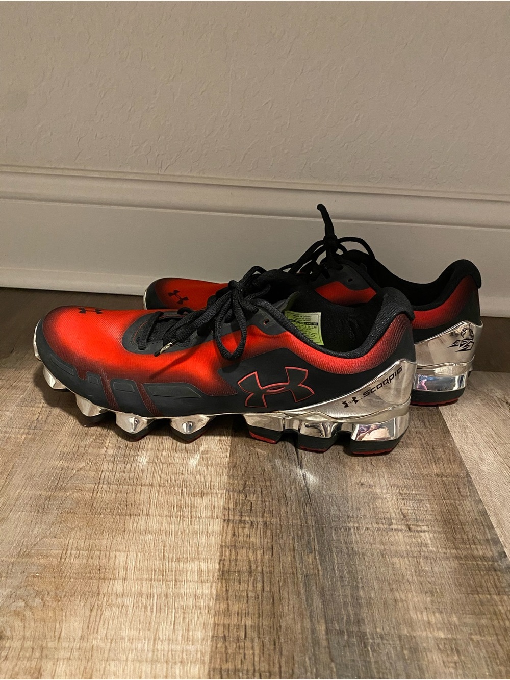 Under Armour Men’s 12 Red and Black Men's Football Cleats with Chrome Sole